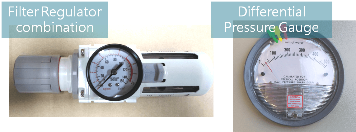 air cleaning controlling -Filter and Regulator combination and differential pressure gauge